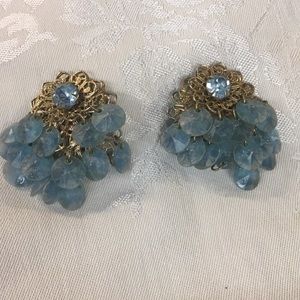 Vintage Gold toned and Blue Clip Earrings.